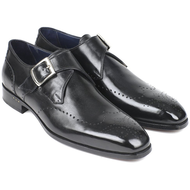 Paul Parkman Leather Wingtip Single Monk Strap Shoes Black Image