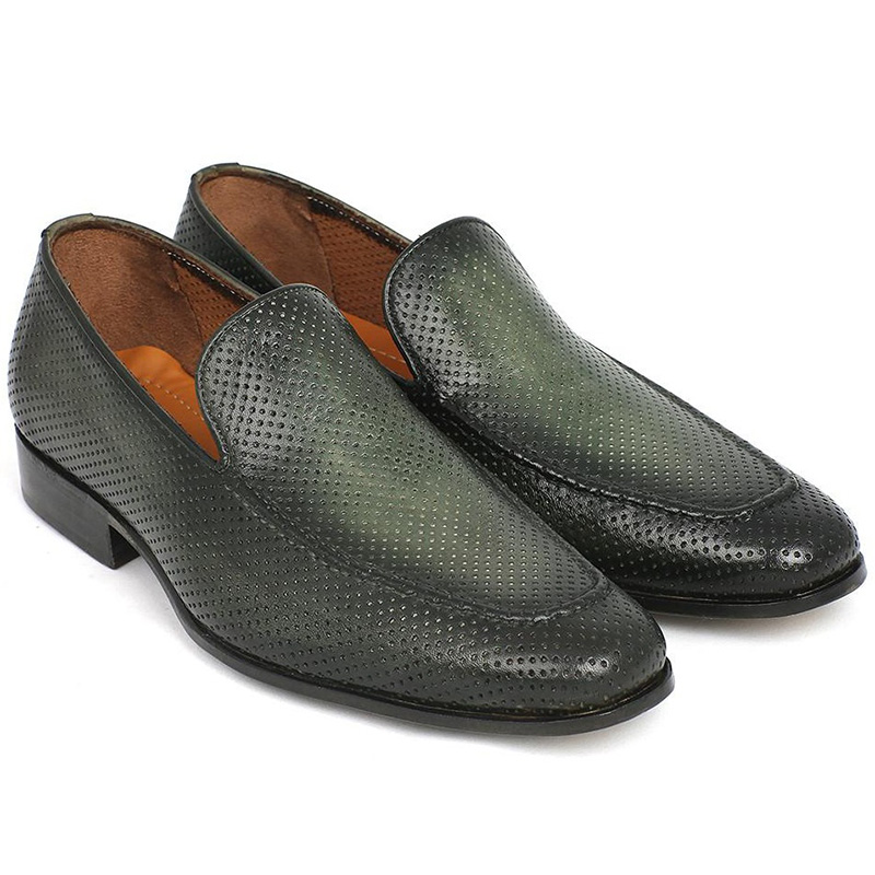 Paul Parkman Perforated Leather Loafers Green Image