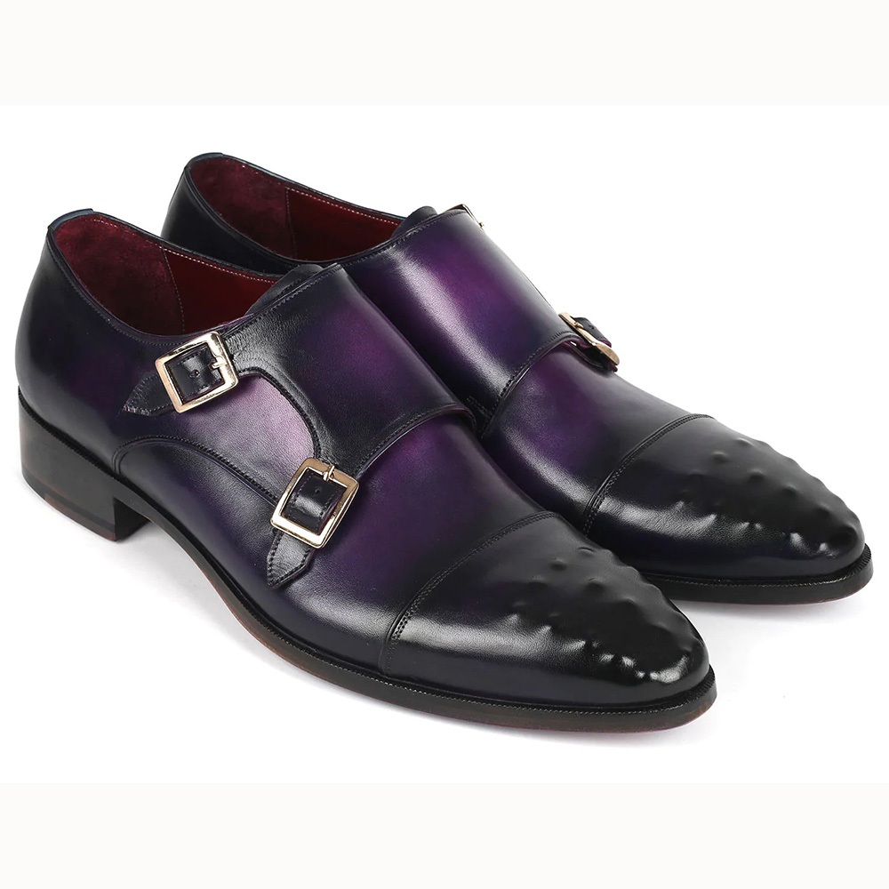 Paul Parkman Studded Cap Toe Monkstraps Shoes Purple Image