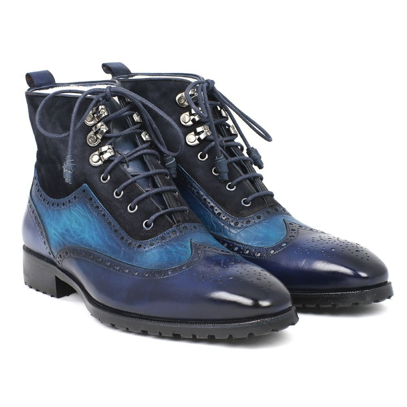 Paul Parkman Suede & Calfskin Wingtip Boots Blue Image