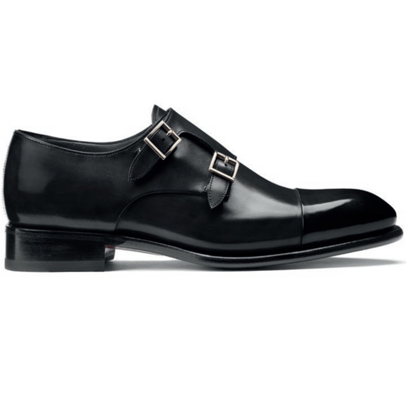 Santoni Ira V1 Double Monk Strap Shoes Black Image