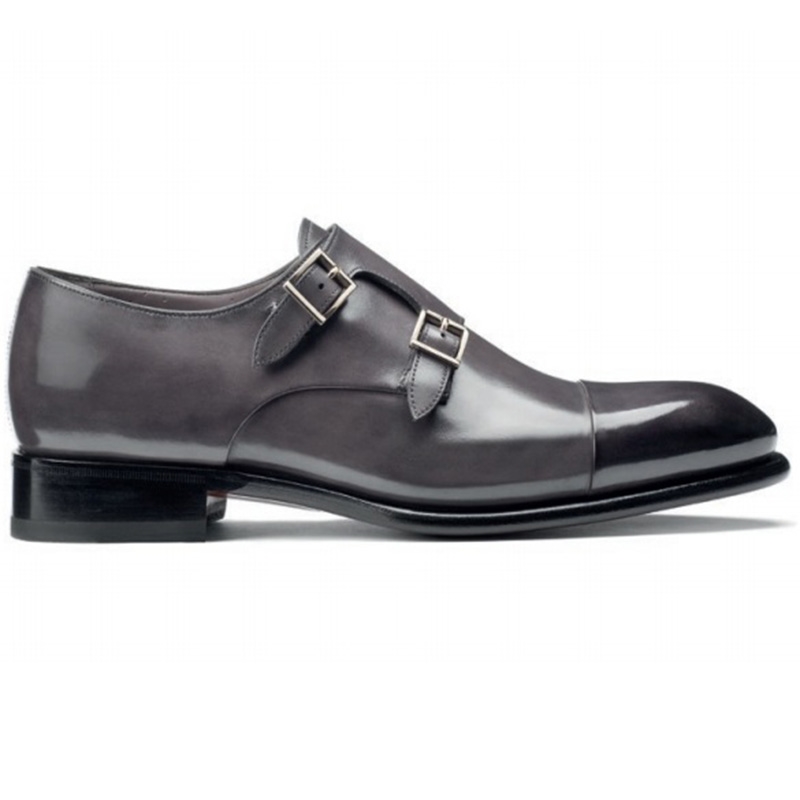 Santoni Ira V1 Double Monk Strap Shoes Grey
