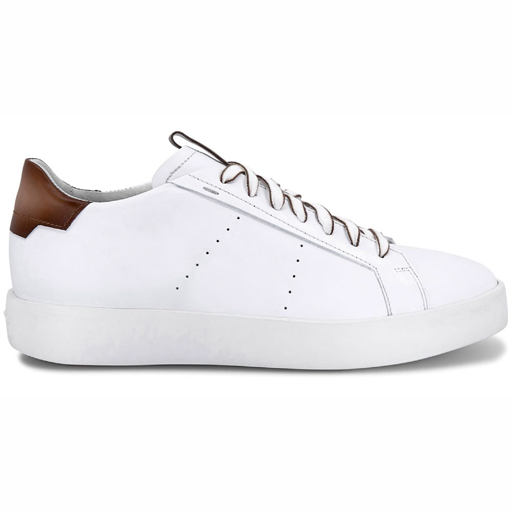 Santoni Part Calfskin Sneakers White/Brown MensDesignerShoe.com