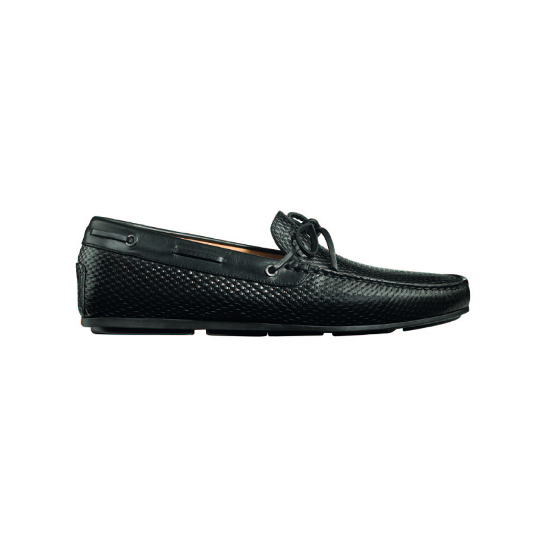 Santoni Toft BR1 Textured Calfskin Twist Tie Driving Loafers Black Image