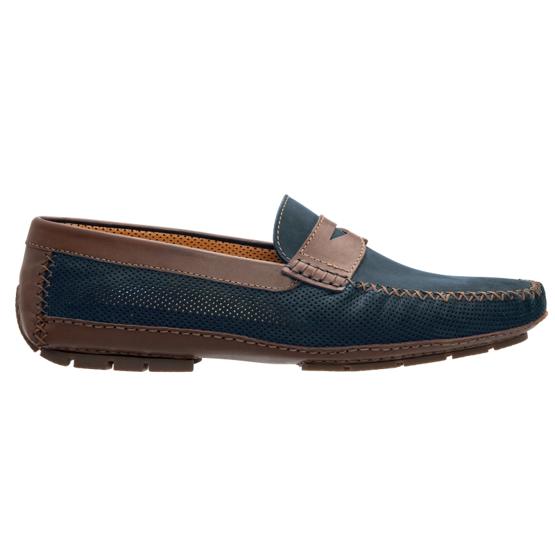 Stemar Amalfi Perforated Driving Loafers Navy / Brown Image