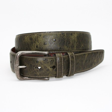 Torino Leather Antique Ostrich Embossed Calfskin Belt Olive Image