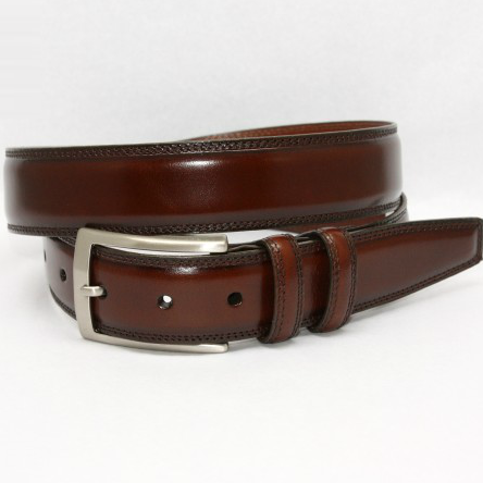 Torino Leather Hand Stained Calfskin Belt Antiqued Brown Image