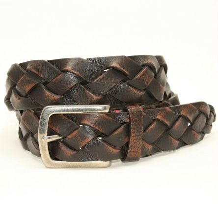 Torino Leather Tumbled Glove Leather Braid Belt Brown Image