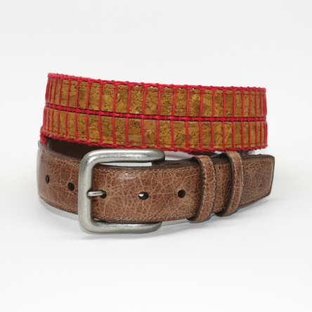 Torino Leather Italian Woven Cork & Waxed Cotton Belt - Saddle/Red Image