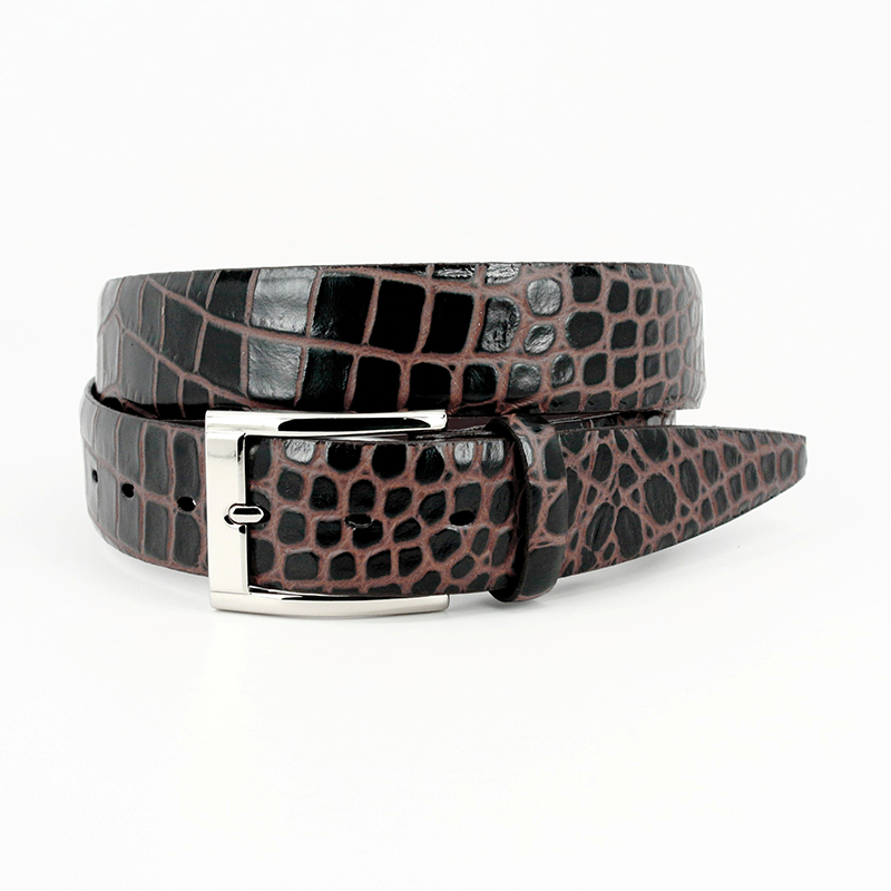 Torino Leather Bi-Color Crocodile Embossed Calfskin Belt Brown / Cognac Image