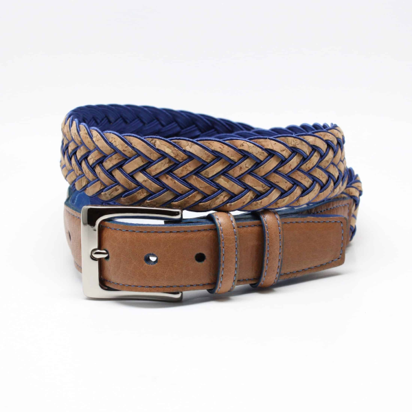 Torino Leather Cork & Rayon Belt Natural / Blue Image