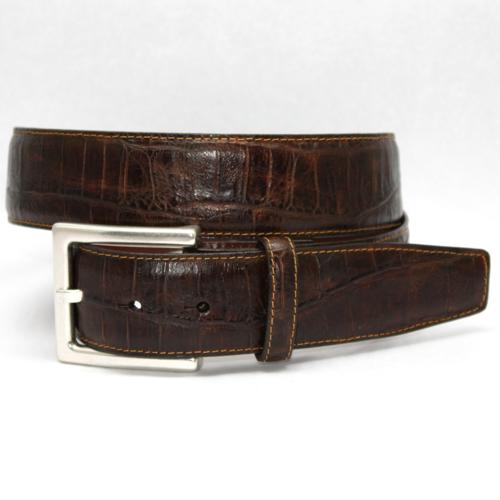 Torino Leather Crocodile Tail Embossed Leather Belt Brown Image