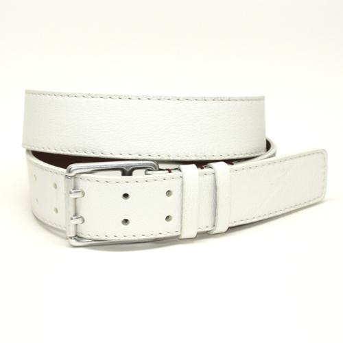 Torino Leather Deertan Side Leather Belt White Image