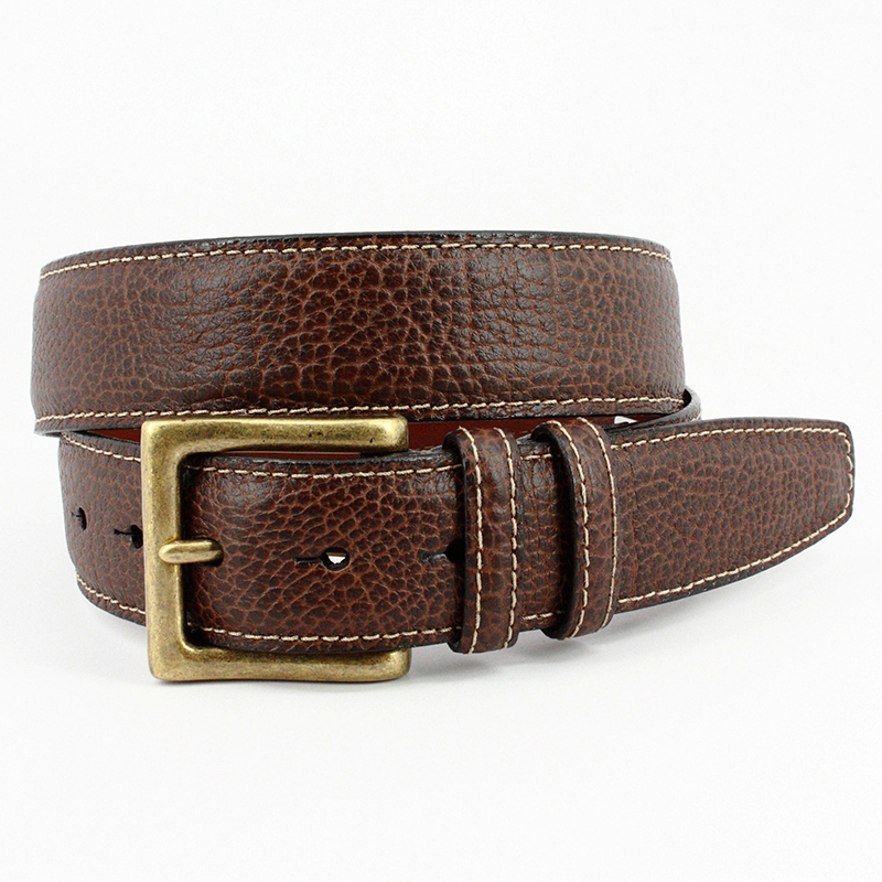 Torino Leather Genuine Shrunken Pebble Glove Leather Belt Brown Image