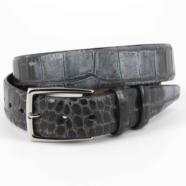 Torino Leather Hand Stained Embossed Calfskin Belt Black Image