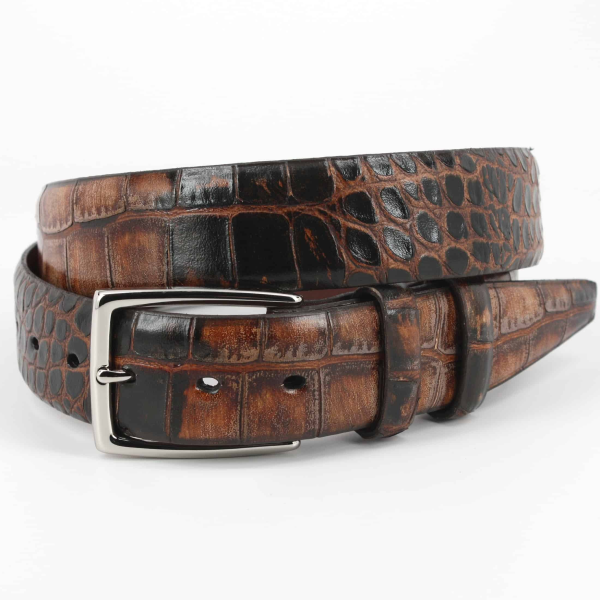 Torino Leather Hand Stained Embossed Calfskin Belt Cognac Image