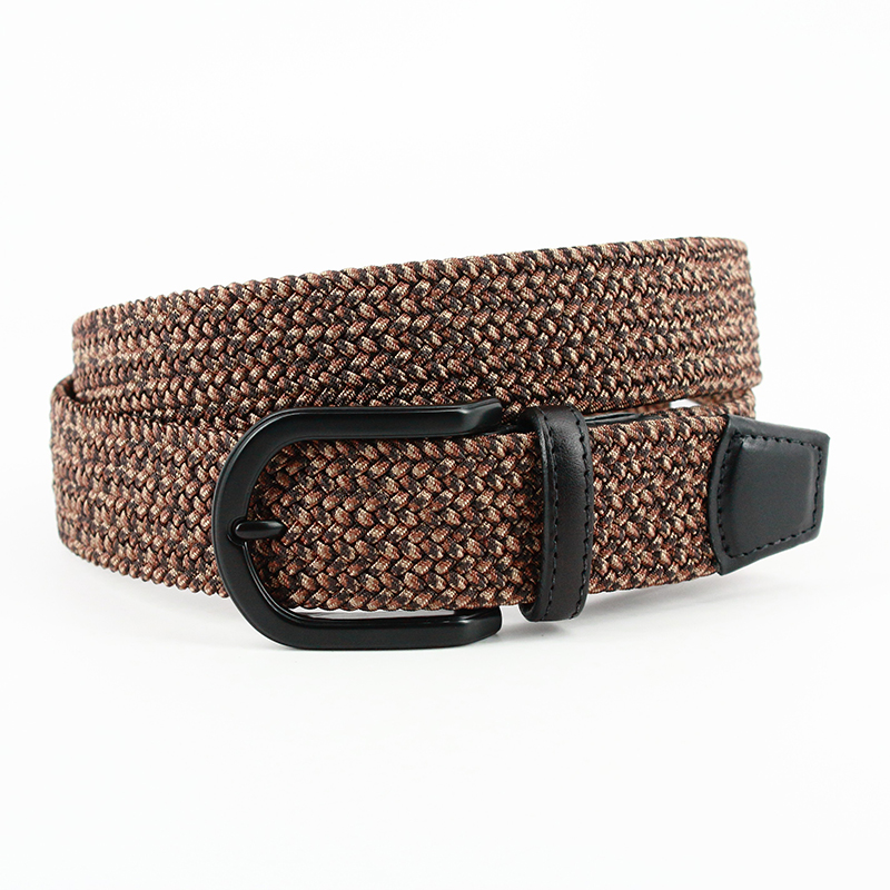Torino Leather Italian Braided Melange Rayon Elastic Belt Brown Image