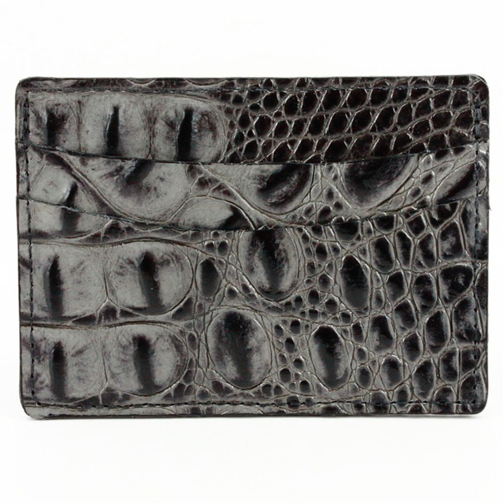 Torino Leather Italian Hornback Croc Calfskin Leather Id Card Case Grey Image
