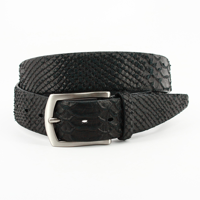Torino Leather Italian Knife Cut Anaconda Grain Calfskin Belt Black Image