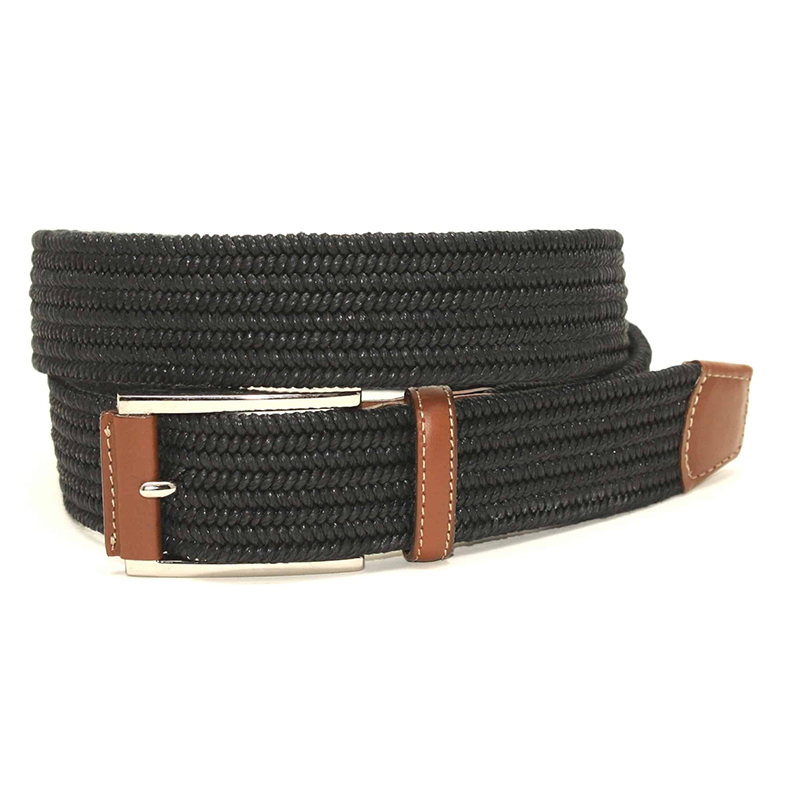 Torino Leather Italian Mini Woven Cotton Stretch Belt Black Image