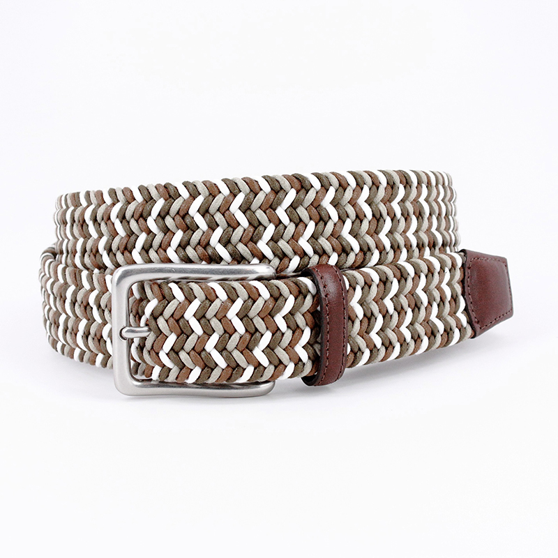 Torino Leather Italian Woven Cotton Belt Olive / Brown / White Image