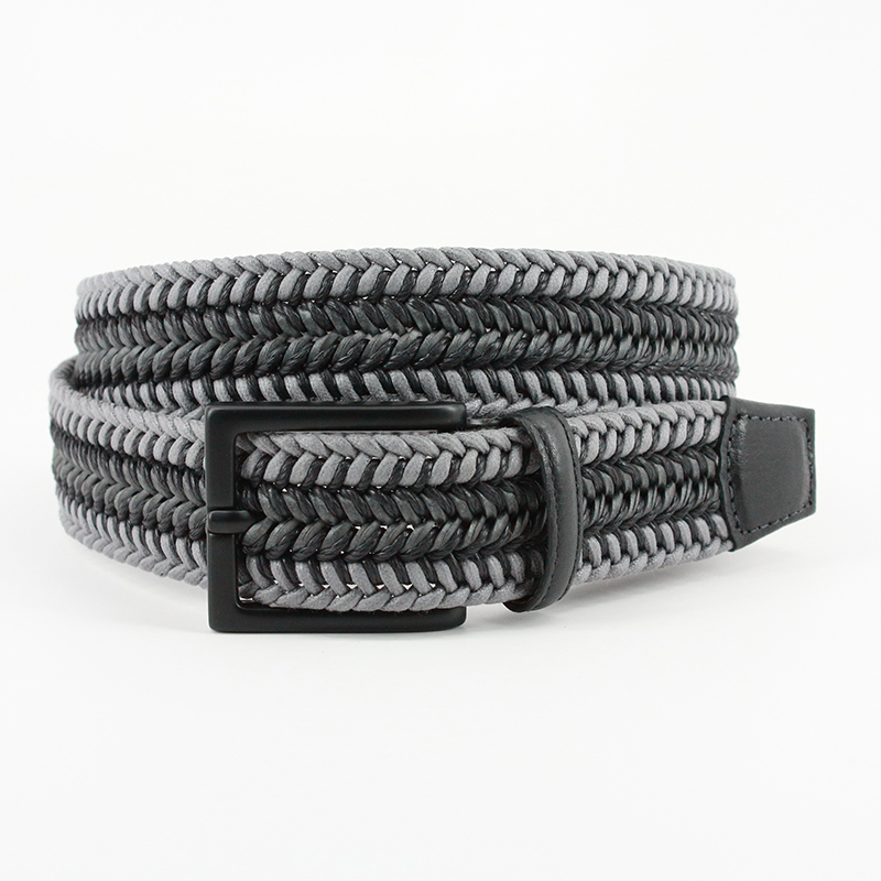 Torino Leather Italian Woven Cotton Leather Belt Grey Black Image