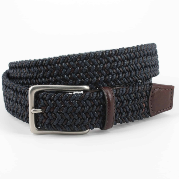 Torino Leather Italian Cotton & Woven Leather Belt Navy / Blue