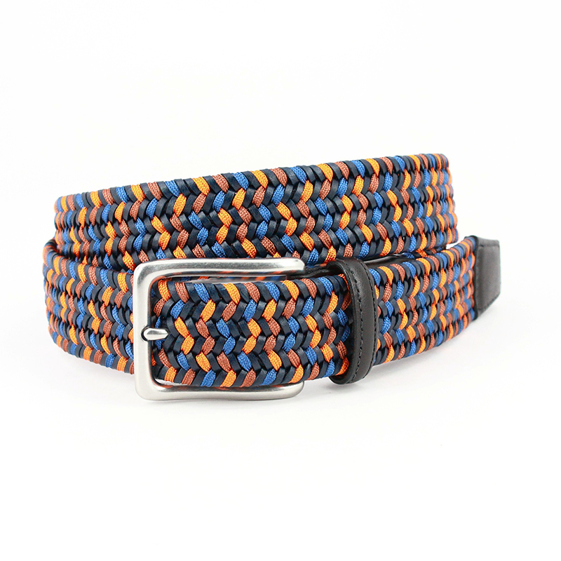 Torino Leather Italian Woven Leather & Rayon Belt Navy / Blue / Orange Image