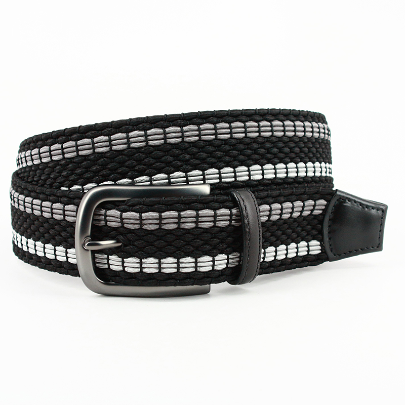 Torino Leather Italian Woven Rayon Stretch Belt Black Grey Image