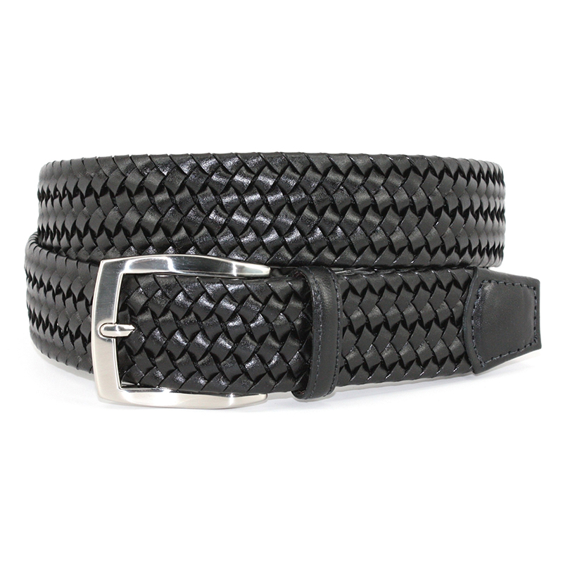 Torino Leather Italian Woven Stretch Leather Belt Black Image