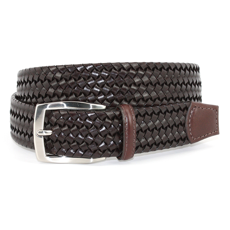 Torino Leather Italian Woven Stretch Leather Belt Brown Image