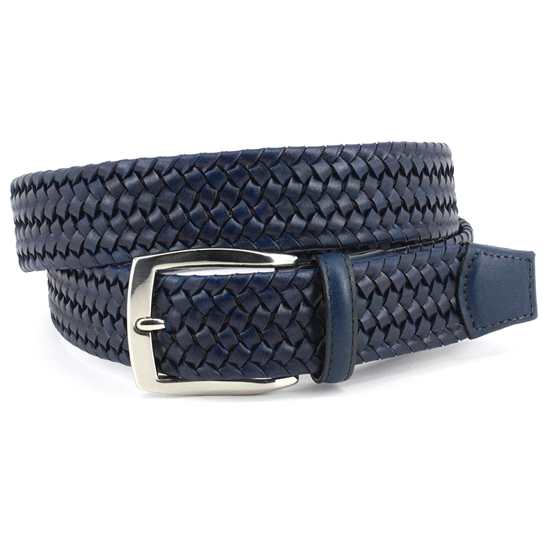 Torino Leather Italian Woven Stretch Leather Belt Navy Image