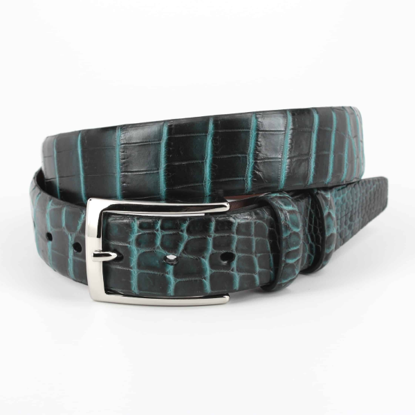 Torino Leather Nile Crocodile Belt Black / Turquoise Image