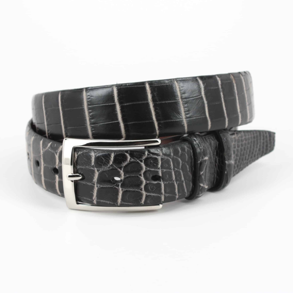 Torino Leather Nile Crocodile Belt Black / White Image
