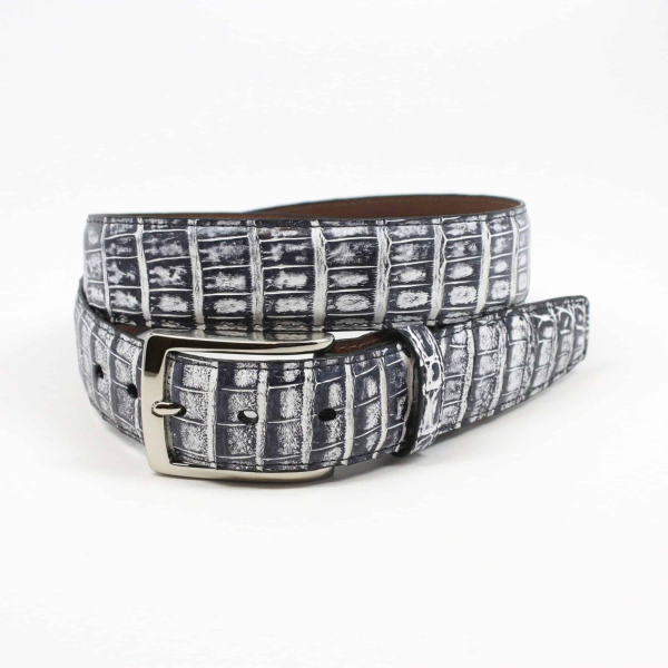 Torino Leather South American Caiman Belt White / Black Image