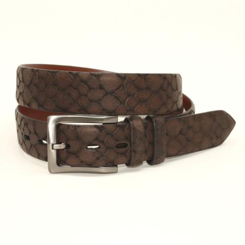 Torino Leather Stone Etched Calfskin Belt Brown Image