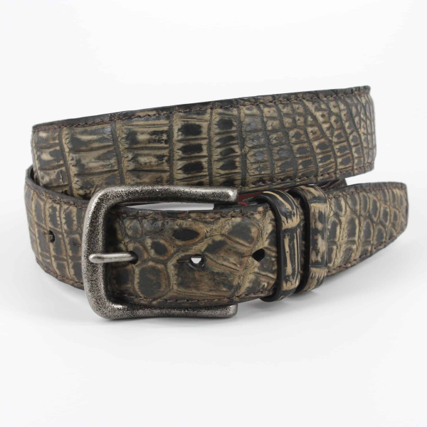 Torino Leather Suede Nile Crocodile Belt Moss Image