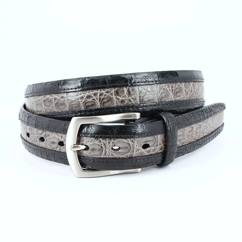 Torino Leather Two-tone South American Caiman Belt Black / Grey Image