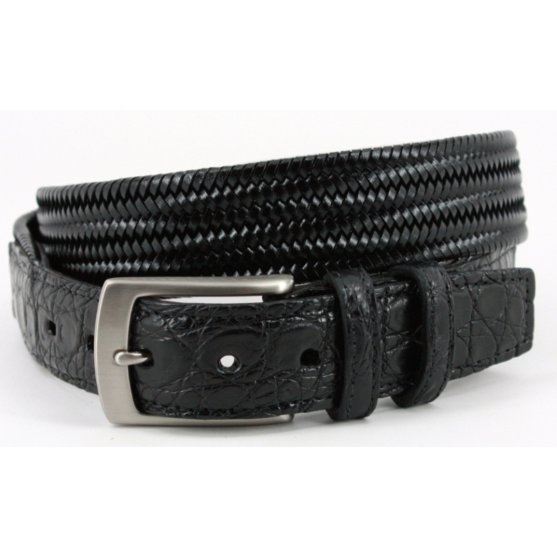 Torino Leather Woven & Caiman Leather Belt Black Image