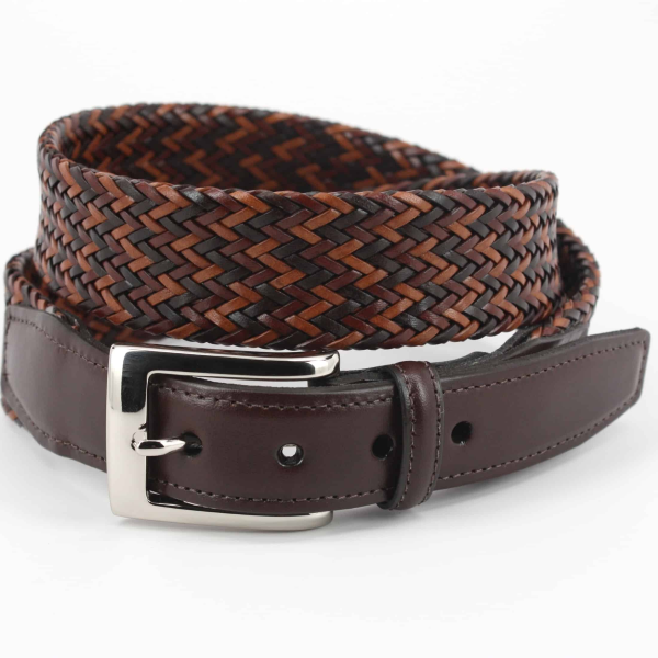 Torino Leather Woven Belt Multicolor Brown Image