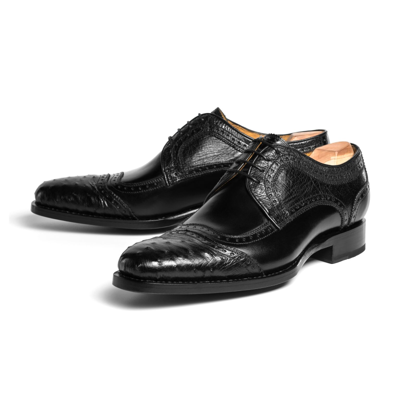 Ugo Vasare Ajax Ostrich Derby Shoes Black Image