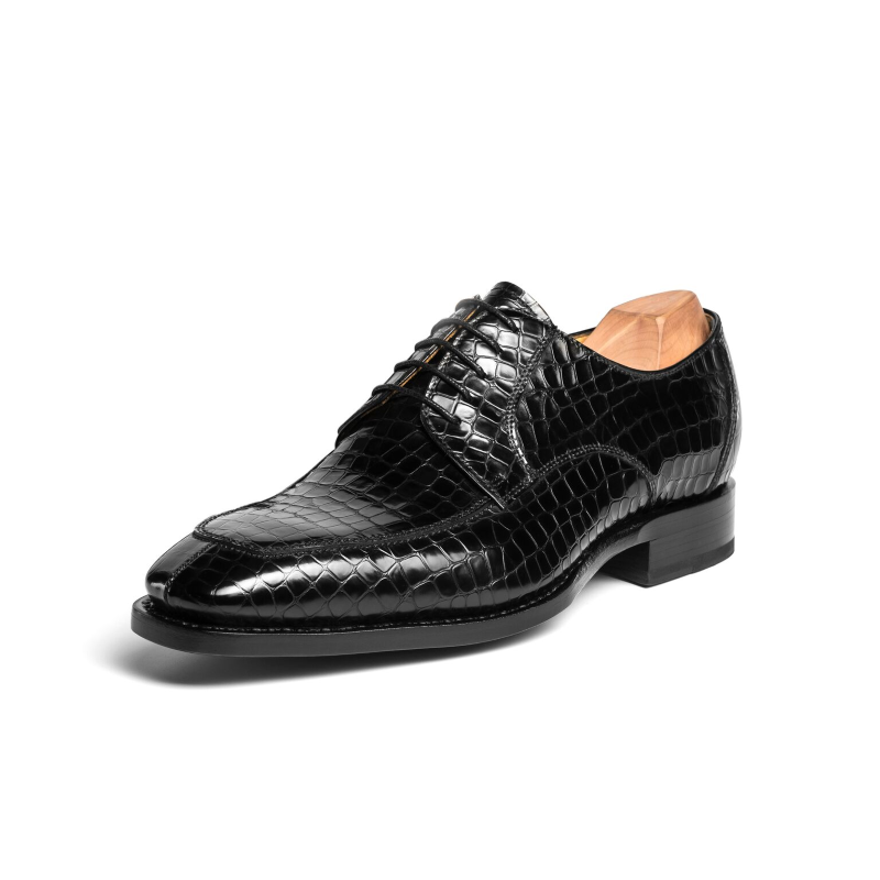 Ugo Vasare Carlton Crocodile Embossed Dress Shoes Black Image