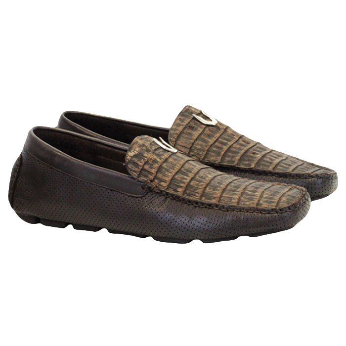 Vestigium Caiman Belly Driving Loafers Sanded Brown Image