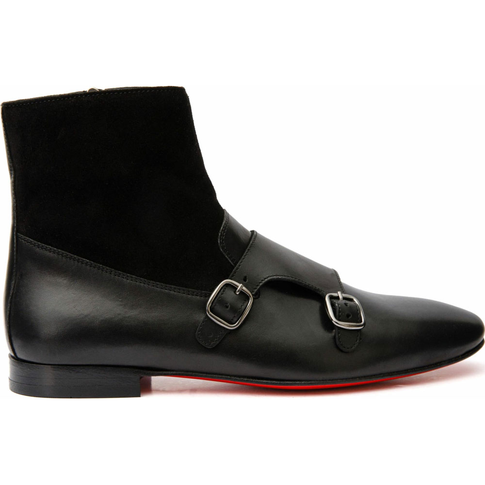 Vinci Leather Preston Black Leather / Suede Double Monk Strap Ankle Boot (C-9058) Image
