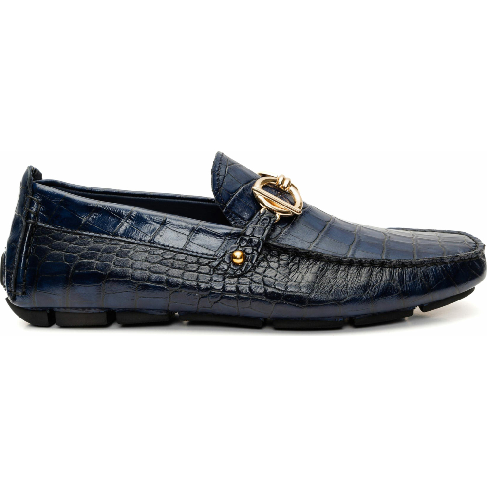 Vinci Leather The Pisa Navy Leather Bit Drive Loafer Shoe (B-3265) Image