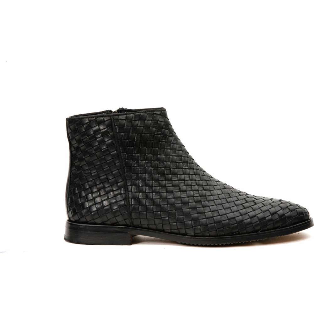 Vinci Leather The Wellington Black Handwoven Leather Boot With A Zipper (12721 S-5) Image