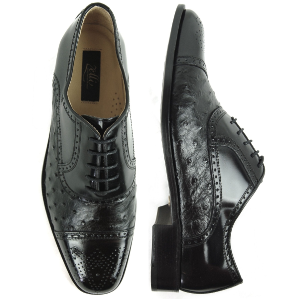 Zelli 692 Ostrich  & Calfskin Cap Toe Shoes Black Image