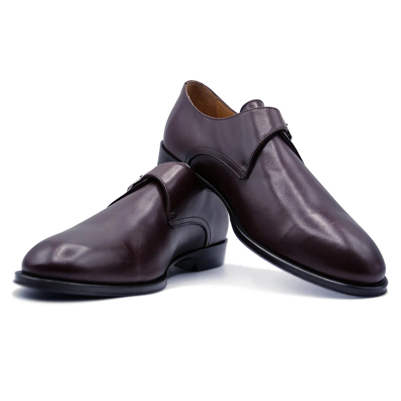 Zelli Calfskin Monk Strap Shoes Burgundy Size 9 Image