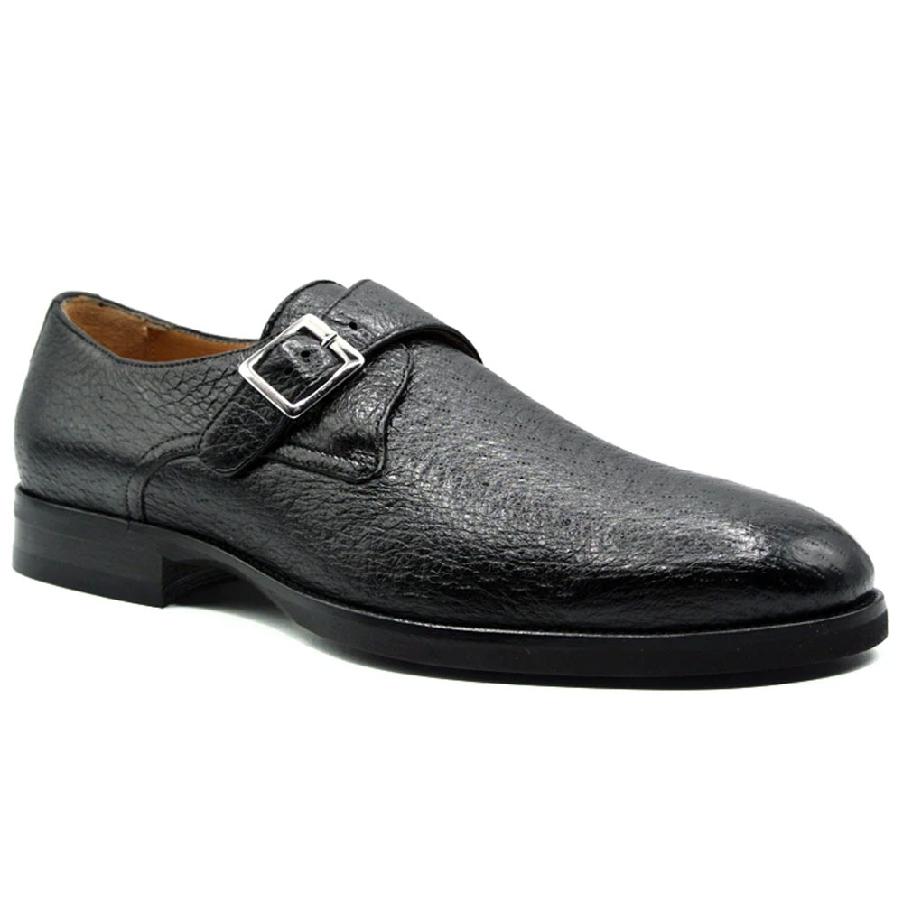 Zelli Roman Peccary Monk Strap Shoes Black Image