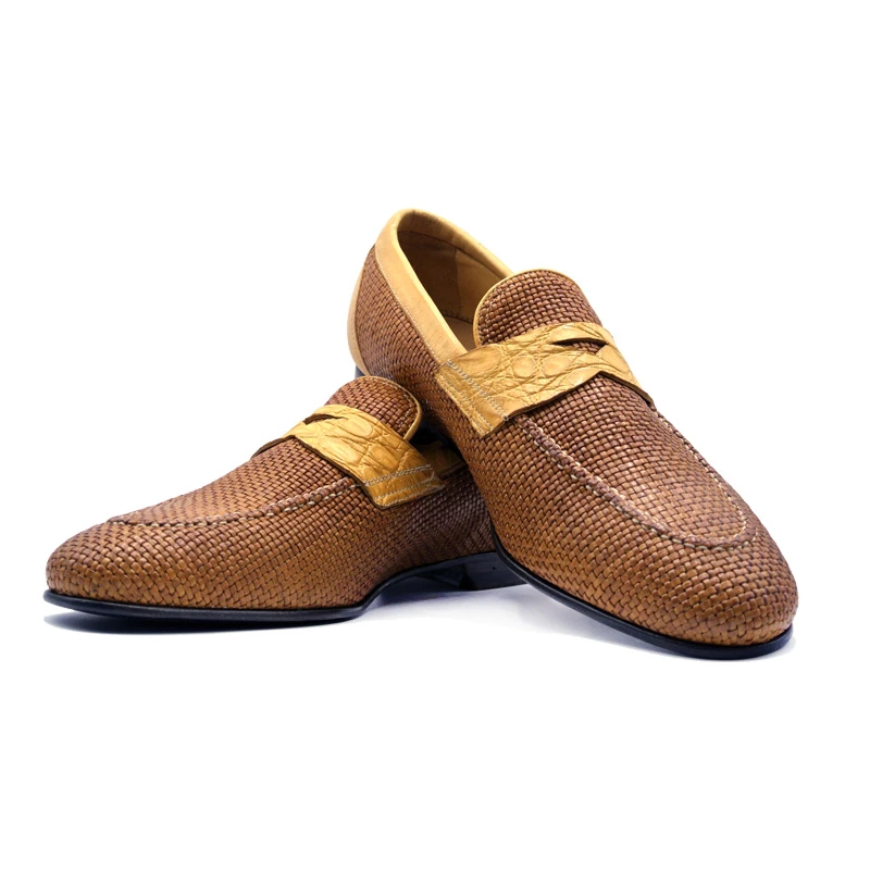Zelli Woven & Croc Penny Loafers Mustard Image